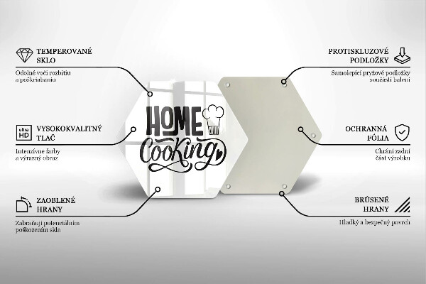 Kuchynská doska veľká zo skla Nápis Home cooking