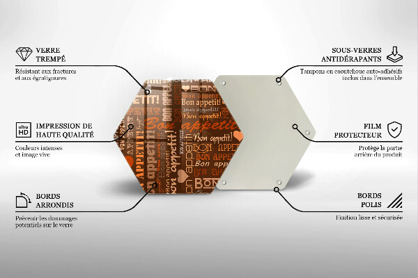 Kuchynská doska veľká zo skla Bon Appetit titulky