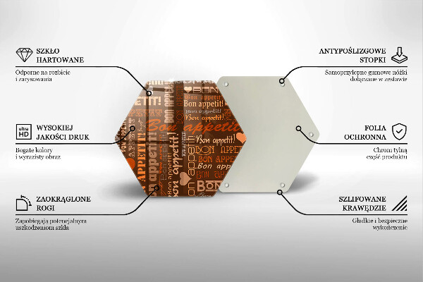 Kuchynská doska veľká zo skla Bon Appetit titulky