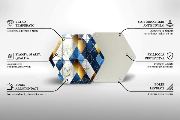 Kuchynská doska veľká zo skla Zlaté mramorové kosoštvorce