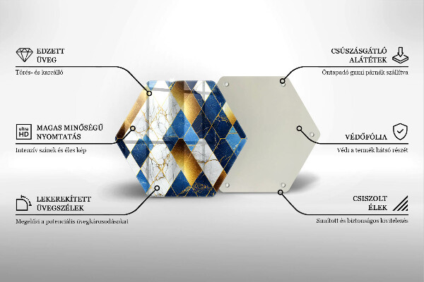 Kuchynská doska veľká zo skla Zlaté mramorové kosoštvorce