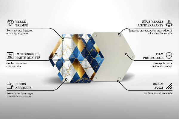 Kuchynská doska veľká zo skla Zlaté mramorové kosoštvorce