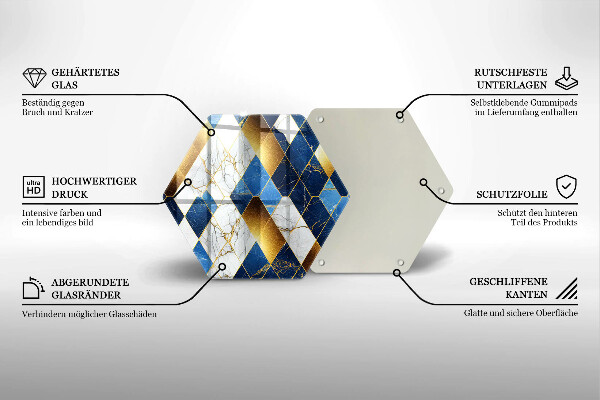 Kuchynská doska veľká zo skla Zlaté mramorové kosoštvorce