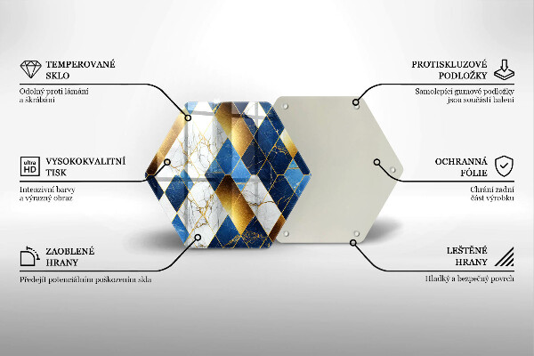 Kuchynská doska veľká zo skla Zlaté mramorové kosoštvorce