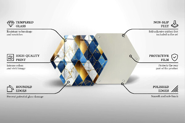 Kuchynská doska veľká zo skla Zlaté mramorové kosoštvorce