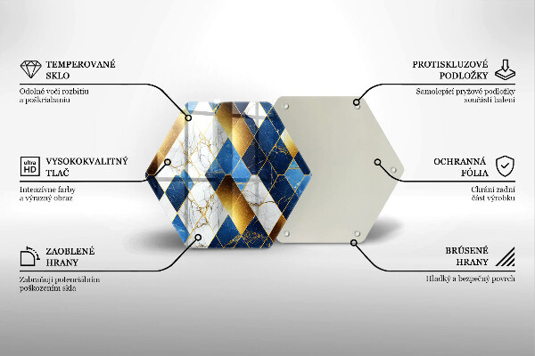 Kuchynská doska veľká zo skla Zlaté mramorové kosoštvorce