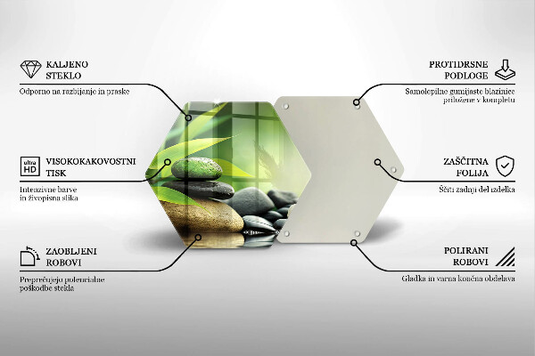 Kuchynská doska veľká zo skla Zen bambusové kamene