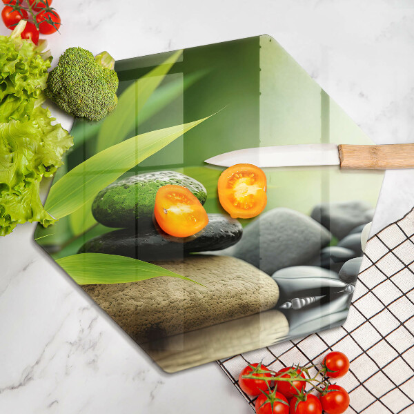 Kuchynská doska veľká zo skla Zen bambusové kamene