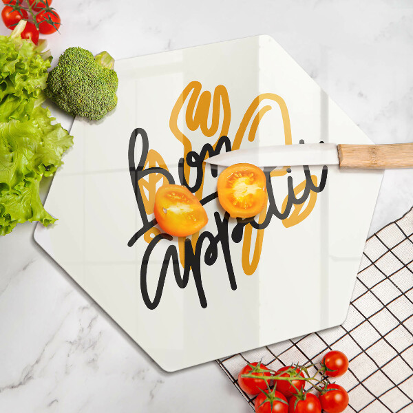 Kuchynská doska veľká zo skla Nápis Bon Appetit