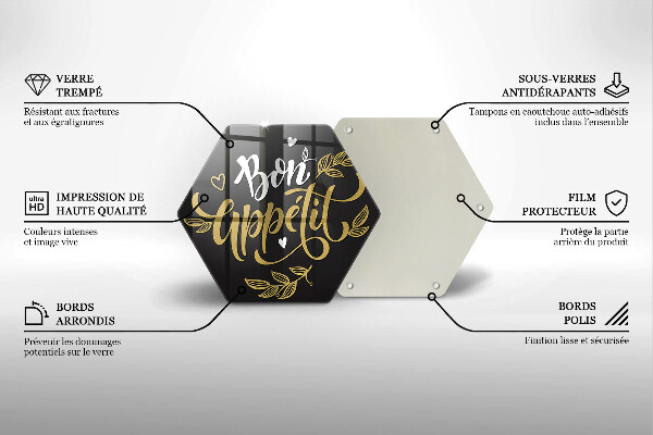 Kuchynská doska veľká zo skla Nápis Bon Appetit