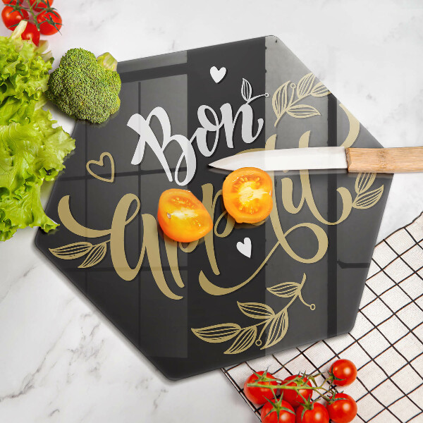 Kuchynská doska veľká zo skla Nápis Bon Appetit