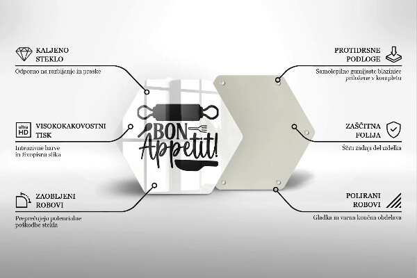 Kuchynská doska veľká zo skla Nápis Bon Appetit