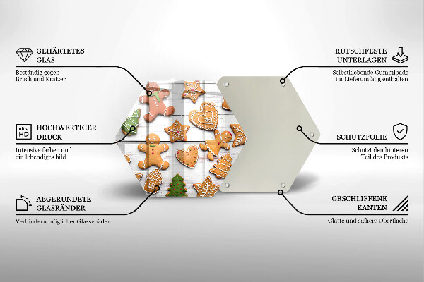 Kuchynská doska veľká zo skla Vianočné perníčky