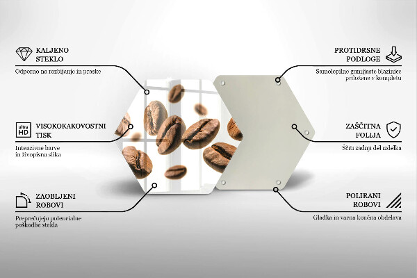 Kuchynská doska veľká zo skla Kávové zrná