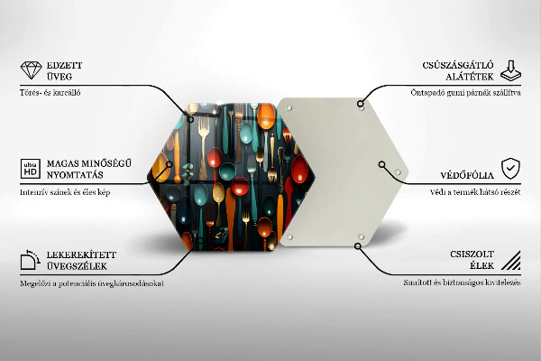 Kuchynská doska veľká zo skla Farebné lyžice a vidličky