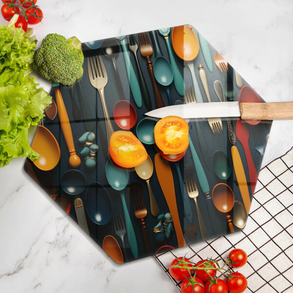 Kuchynská doska veľká zo skla Farebné lyžice a vidličky