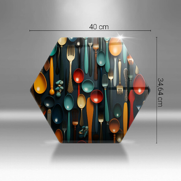 Kuchynská doska veľká zo skla Farebné lyžice a vidličky