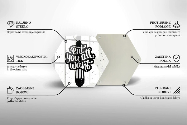 Kuchynská doska veľká zo skla Nápis Eat all you want