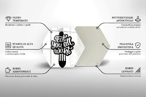 Kuchynská doska veľká zo skla Nápis Eat all you want