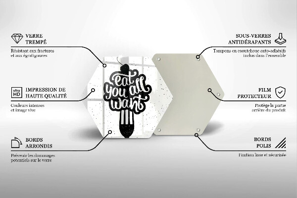 Kuchynská doska veľká zo skla Nápis Eat all you want