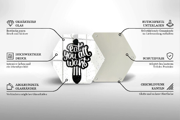 Kuchynská doska veľká zo skla Nápis Eat all you want