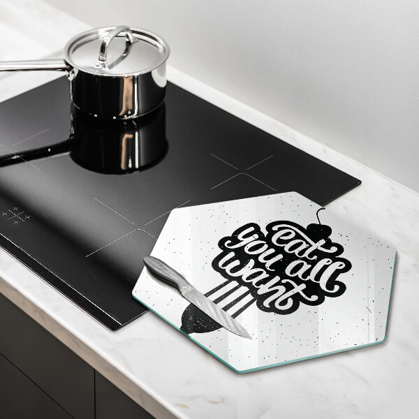 Kuchynská doska veľká zo skla Nápis Eat all you want