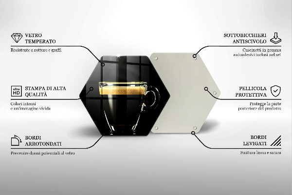 Kuchynská doska veľká zo skla Pohárik čiernej kávy