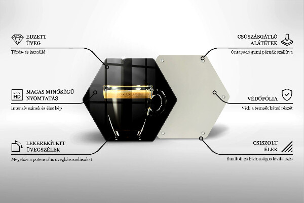 Kuchynská doska veľká zo skla Pohárik čiernej kávy
