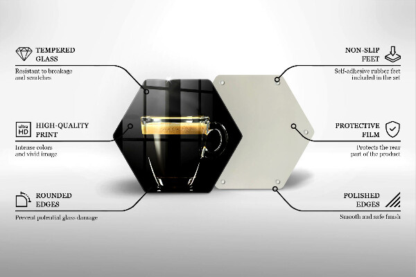 Kuchynská doska veľká zo skla Pohárik čiernej kávy