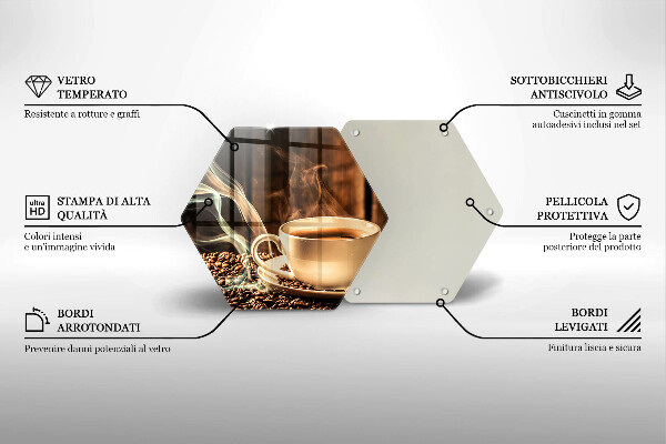 Kuchynská doska veľká zo skla Šálka a kávové zrná