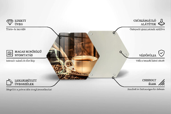 Kuchynská doska veľká zo skla Šálka a kávové zrná