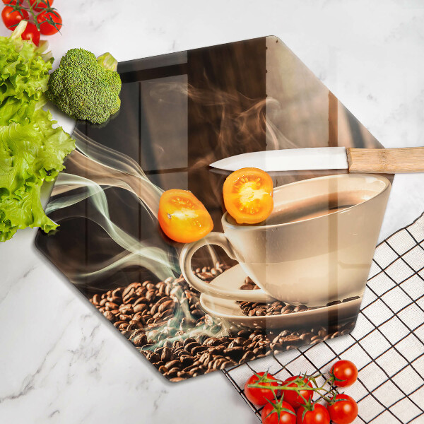 Kuchynská doska veľká zo skla Šálka a kávové zrná