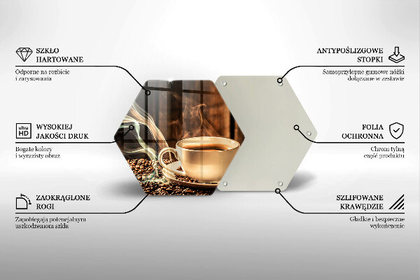 Kuchynská doska veľká zo skla Šálka a kávové zrná