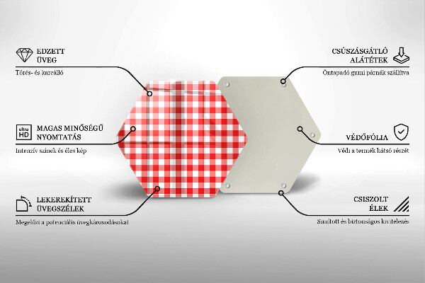 Kuchynská doska veľká zo skla Červeno-biely kockovaný vzor