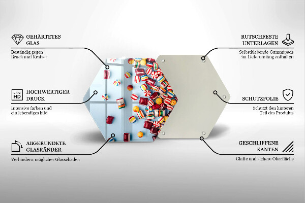 Kuchynská doska veľká zo skla Farebné cukríky