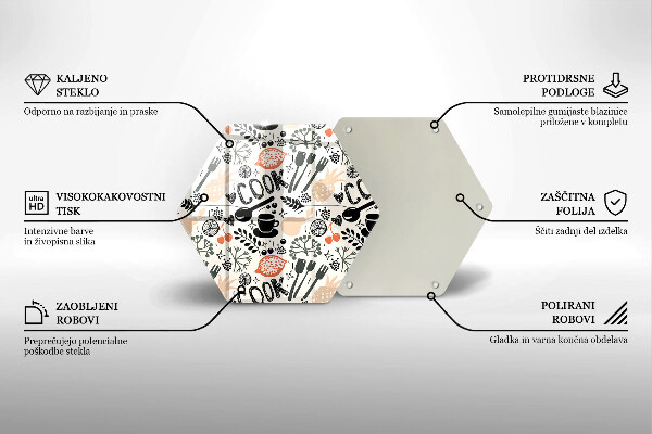 Kuchynská doska veľká zo skla Kreslený kuchynský motív