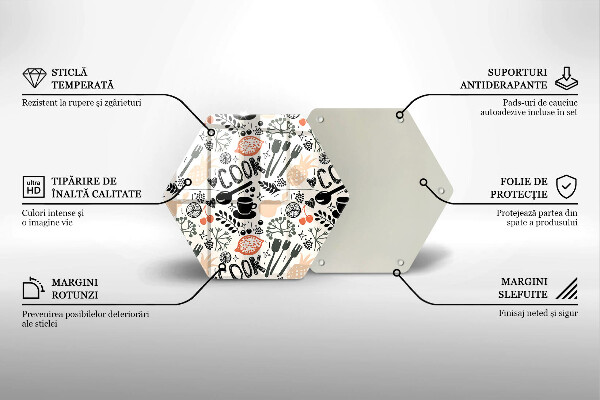 Kuchynská doska veľká zo skla Kreslený kuchynský motív