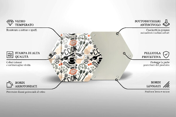 Kuchynská doska veľká zo skla Kreslený kuchynský motív