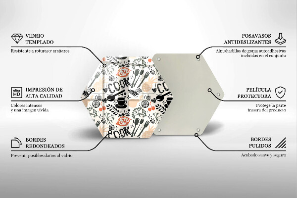 Kuchynská doska veľká zo skla Kreslený kuchynský motív
