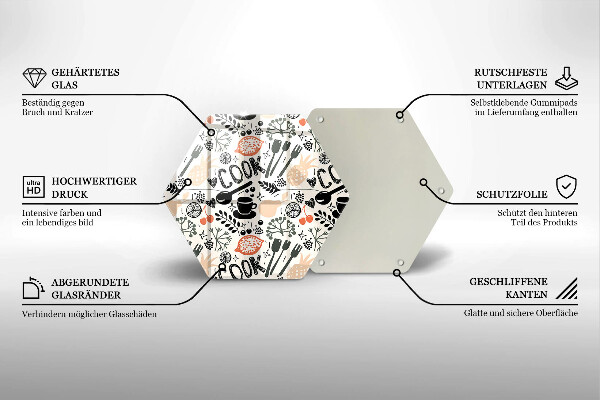Kuchynská doska veľká zo skla Kreslený kuchynský motív