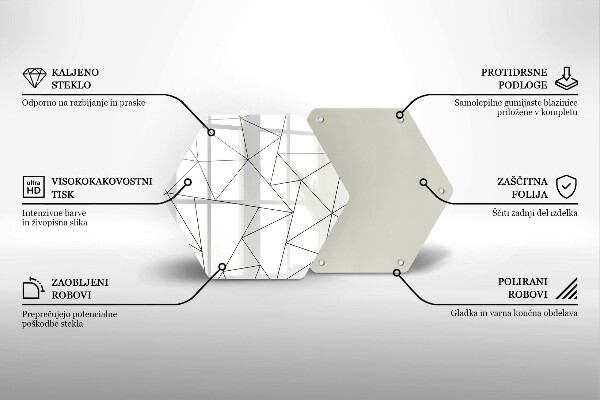 Kuchynská doska veľká zo skla Biele trojuholníky