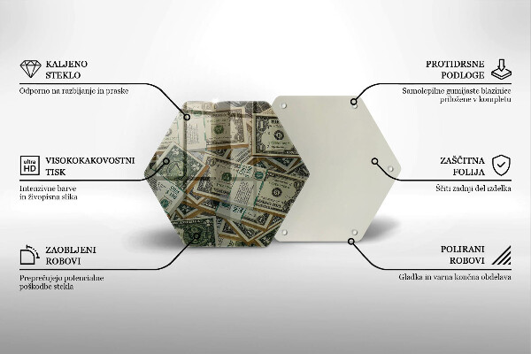 Kuchynská doska veľká zo skla Peniaze doláre