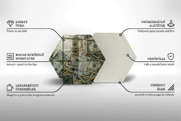 Kuchynská doska veľká zo skla Peniaze doláre