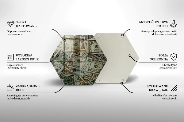 Kuchynská doska veľká zo skla Peniaze doláre