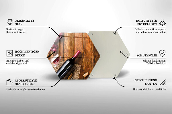 Kuchynská doska veľká zo skla Fľaša červeného vína