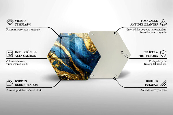 Kuchynská doska veľká zo skla Modrý a zlatý mramor