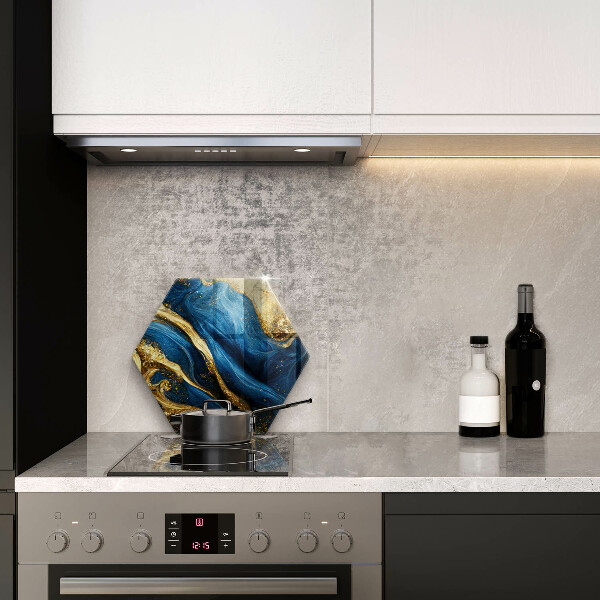 Kuchynská doska veľká zo skla Modrý a zlatý mramor