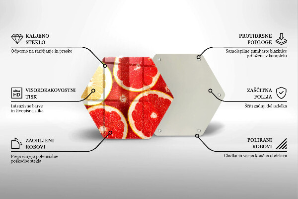Kuchynská doska veľká zo skla Plátky grapefruitu