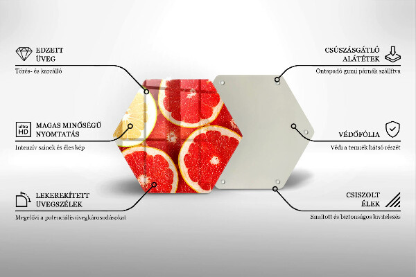 Kuchynská doska veľká zo skla Plátky grapefruitu