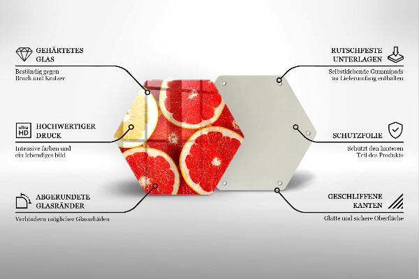 Kuchynská doska veľká zo skla Plátky grapefruitu